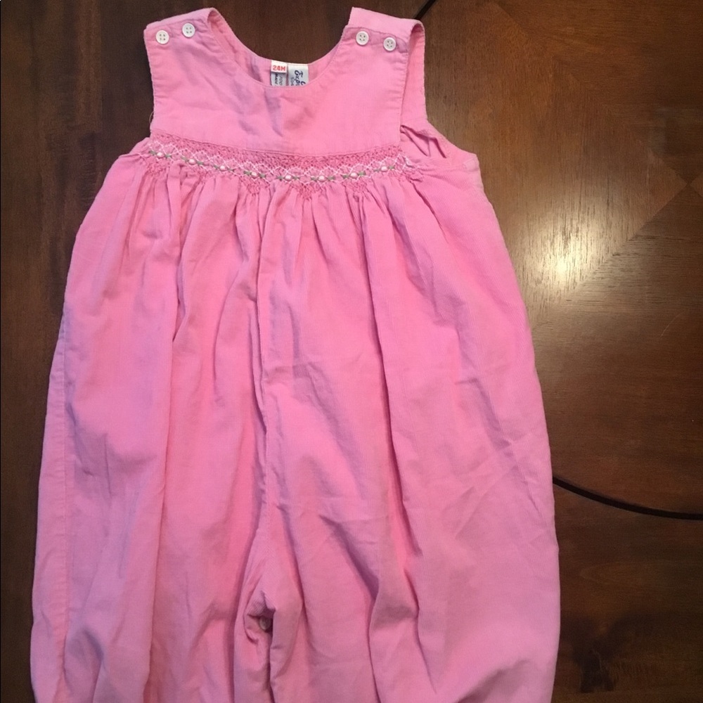 Oriental express corduroy smocked romper EUC